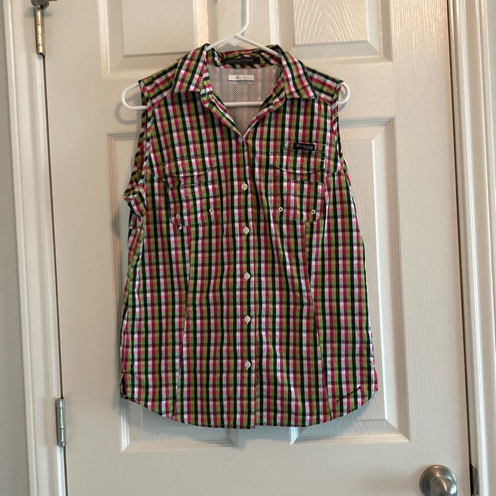 Columbia PFG, Super Bonehead, womens top, large, Omni-shade, sleeveless, button